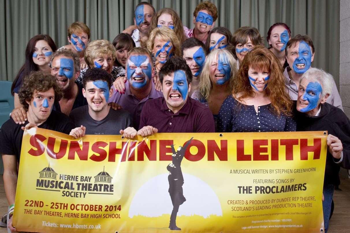 The Herne Bay Musical Theatre Society cast ready to perform Sunshine on Leith