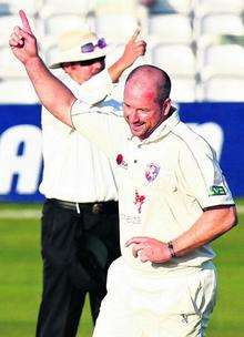 Darren Stevens celebrates a wicket in Kent's LV= County Championship Division 2 victory over Essex at Chelmsford.