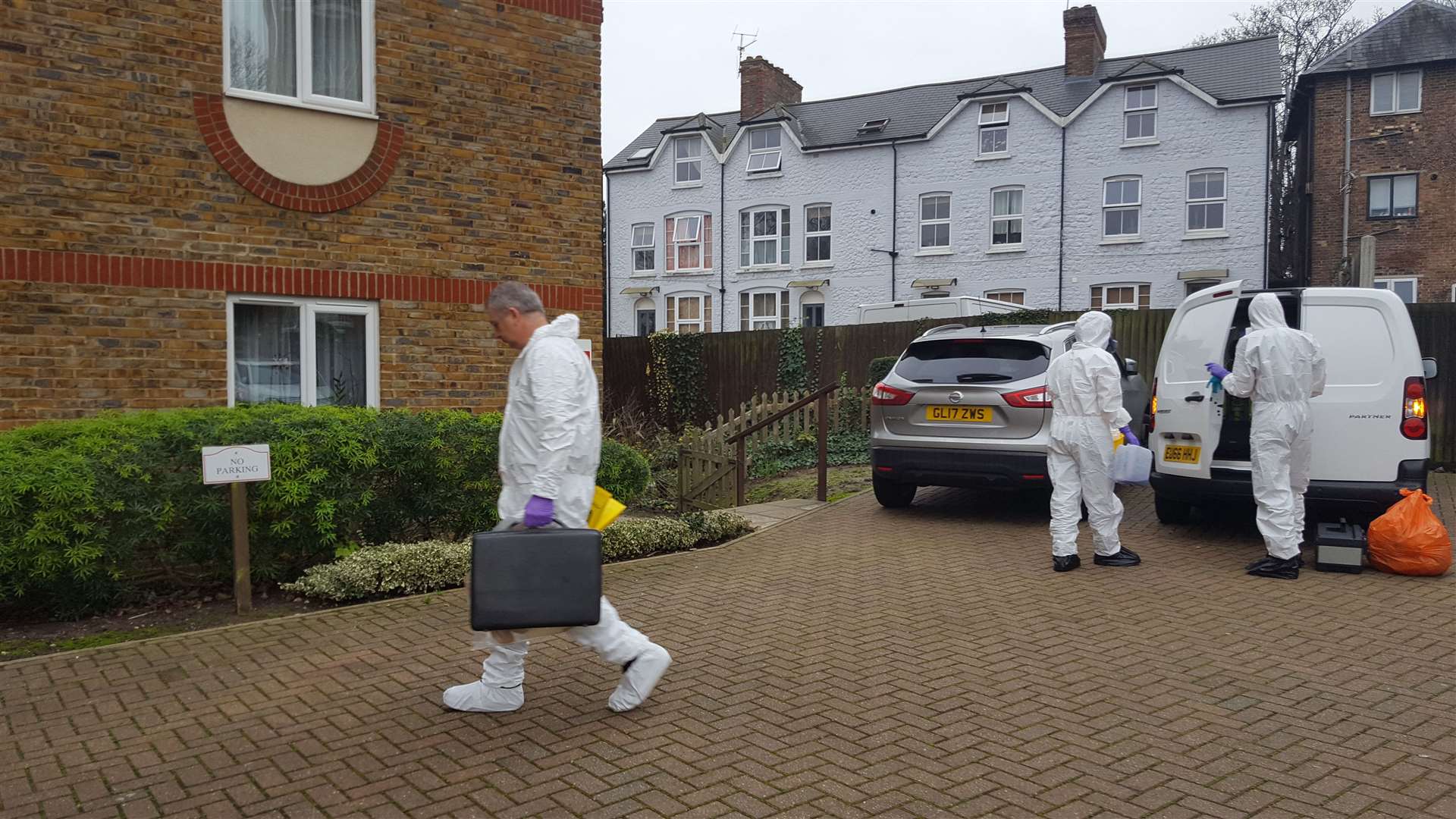 Forensics at Kentish Court, off London Road, Maidstone, at the time of the murder