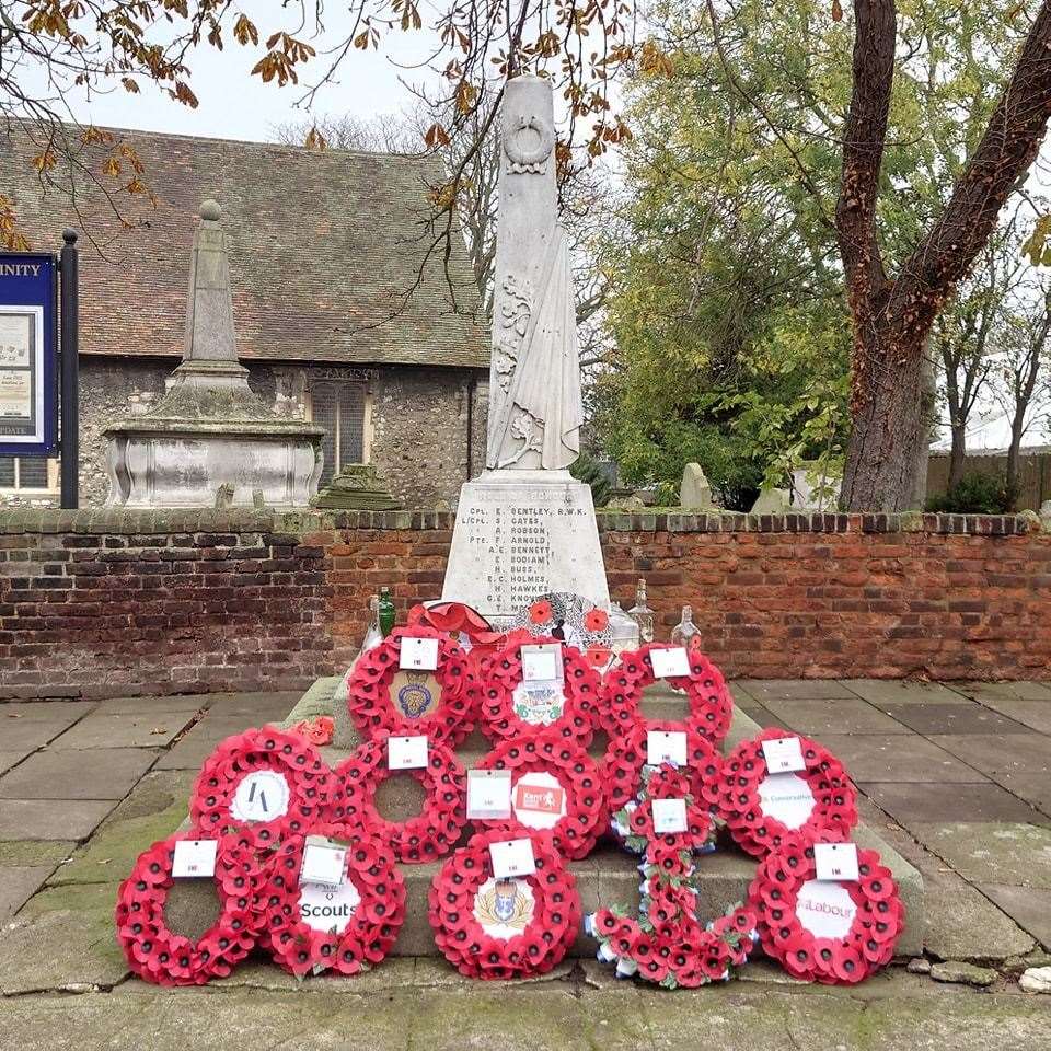 Wreaths at Queenborough war memorial for Remembrance Sunday. Picture: Cameron Beart