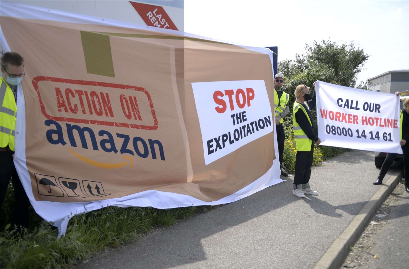 Banner in protest against Amazon. Picture: Barry Goodwin