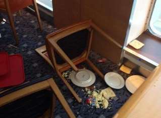 Furniture was strewn across the passenger accommodation on board the vessel