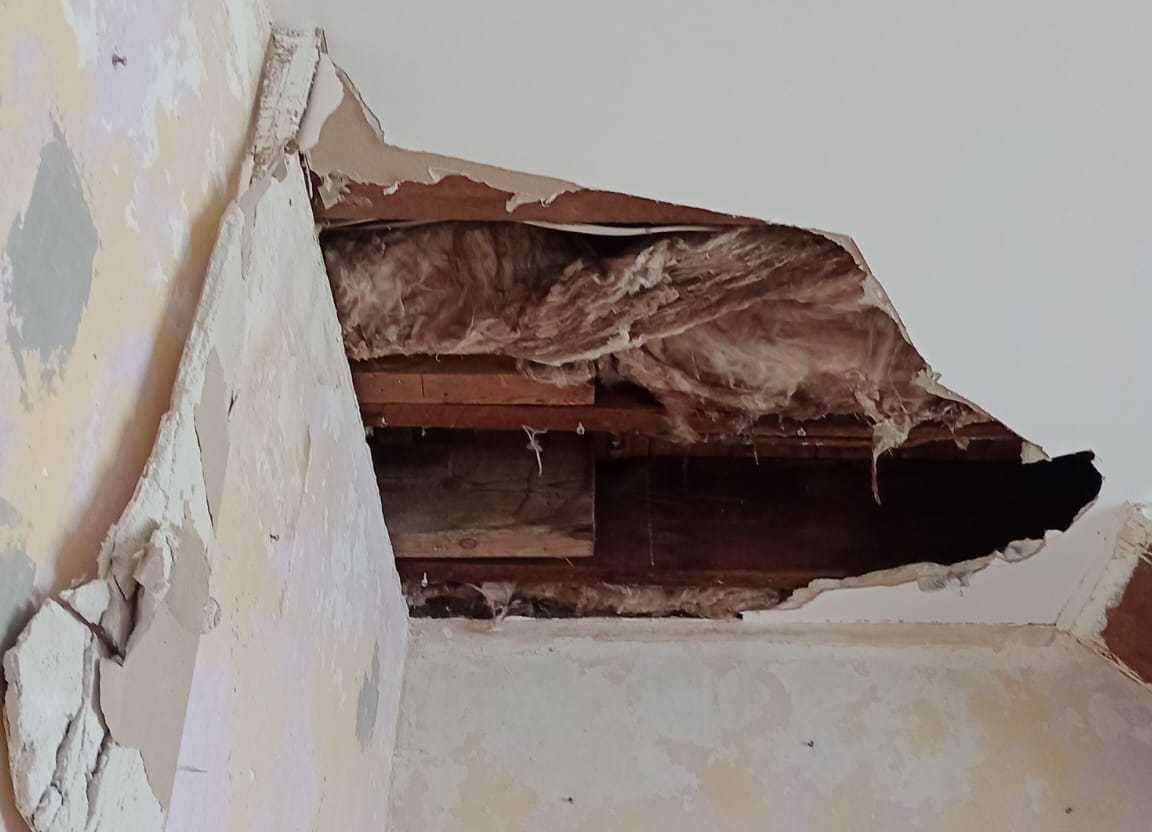 New hole in Quarry Square ceiling which began appearing on Tuesday. Picture: Stacey Sell