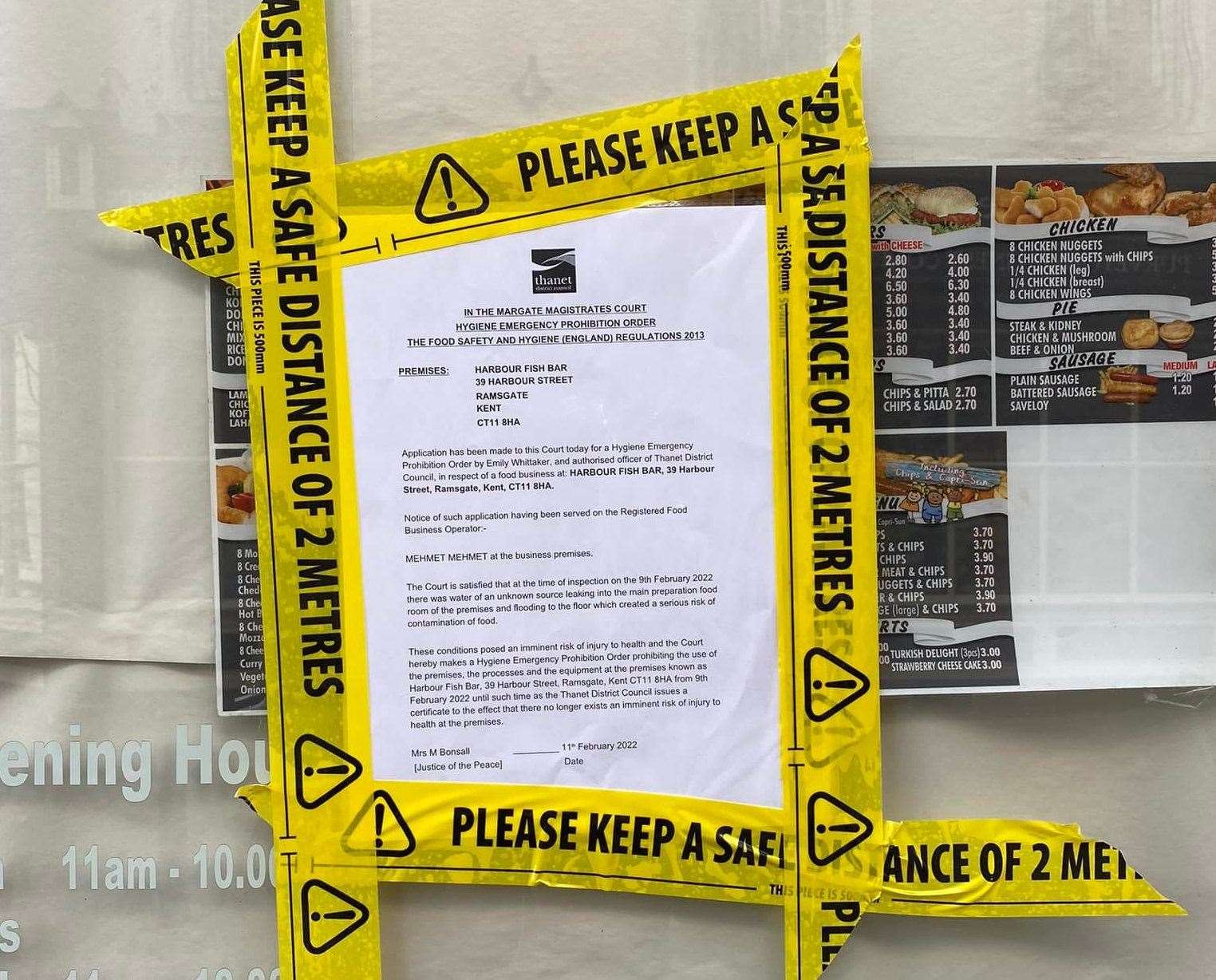 A sign taped to the front of Harbour Fish Bar in Harbour Street, Ramsgate. Picture: Matt Ryan