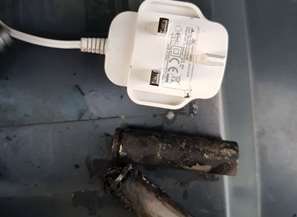 Melted batteries after charger overheated. Picture: Kent Fire and Rescue