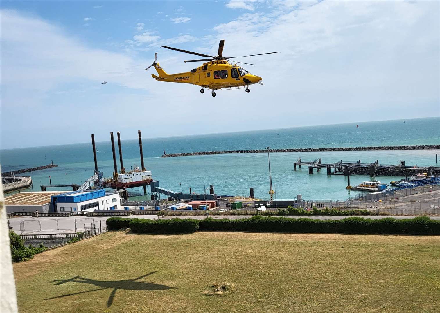 An air ambulance circling over Ramsgate seafront on Wednesday. Picture: Lisa Elvidge