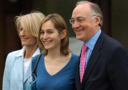 NEXT STOP NO IO?: Michael Howard, accompanied by his wife Sandra and daughter Larissa, after voting in Lympne this afternoon. Picture: BARRY GOODWIN