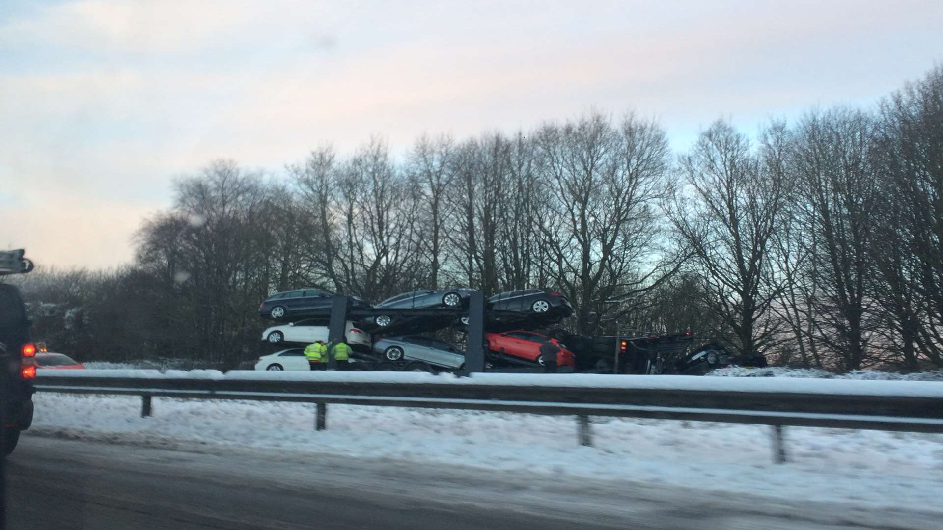 This transporter lorry jack-knifed on the A249.