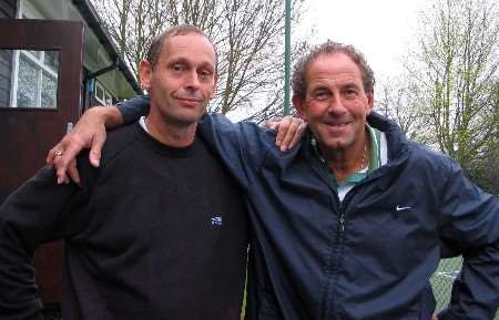 Alan Wilmshurst (left) and Dave Balow, who came back from the brink of defeat to win the veteran men's doubles