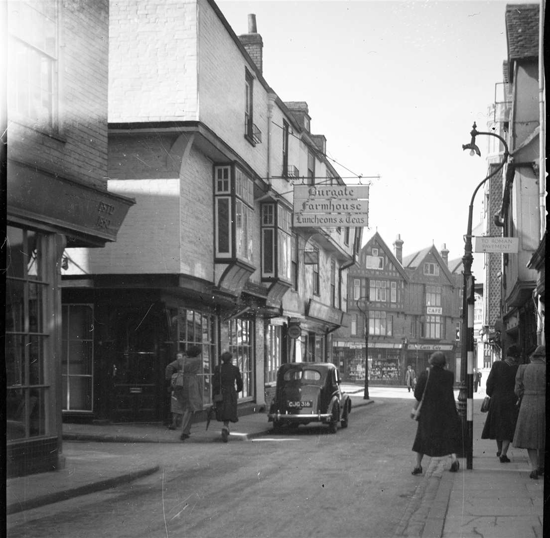 Burgate during the 1940s. Picture from Historic England: Canterbury by Philip MacDougall, published by amberley-books.com
