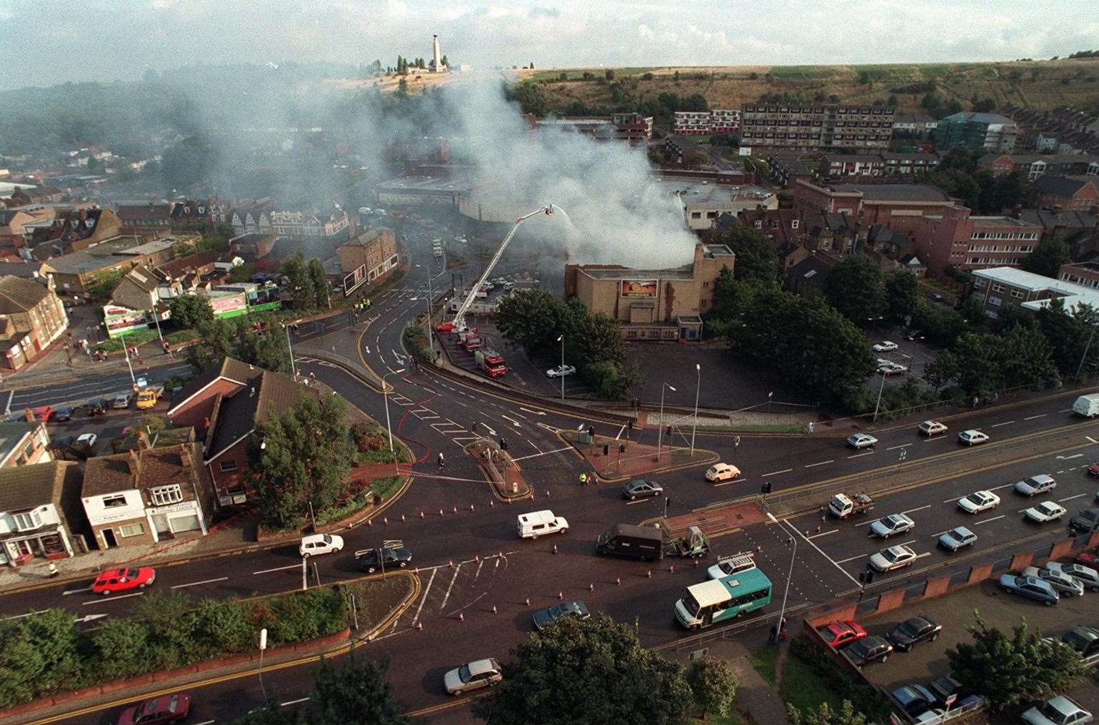 An excellent photograph from the Bryant Street flats shows the fire at the old Gala bingo hall in 1998