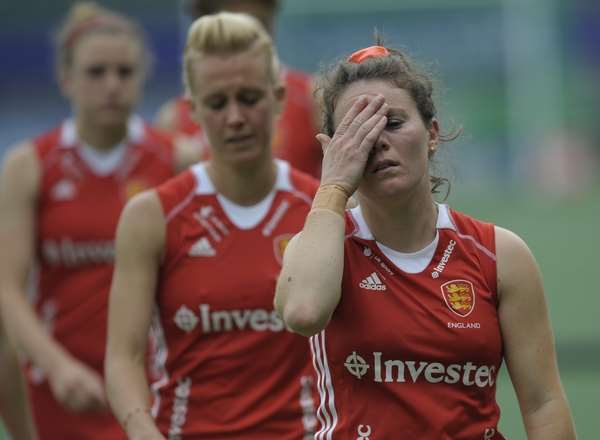 England and Holcombe player Laura Unsworth upset after defeat to China Picture: Ady Kerry / England Hockey