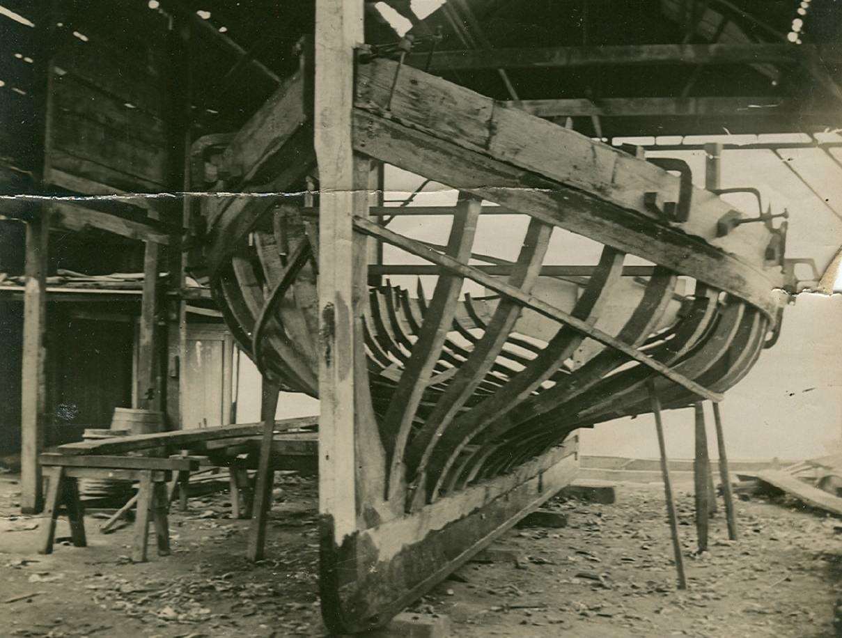 Susannah under construction at Borstal. She was the first Medway bawley to be fitted with an engine