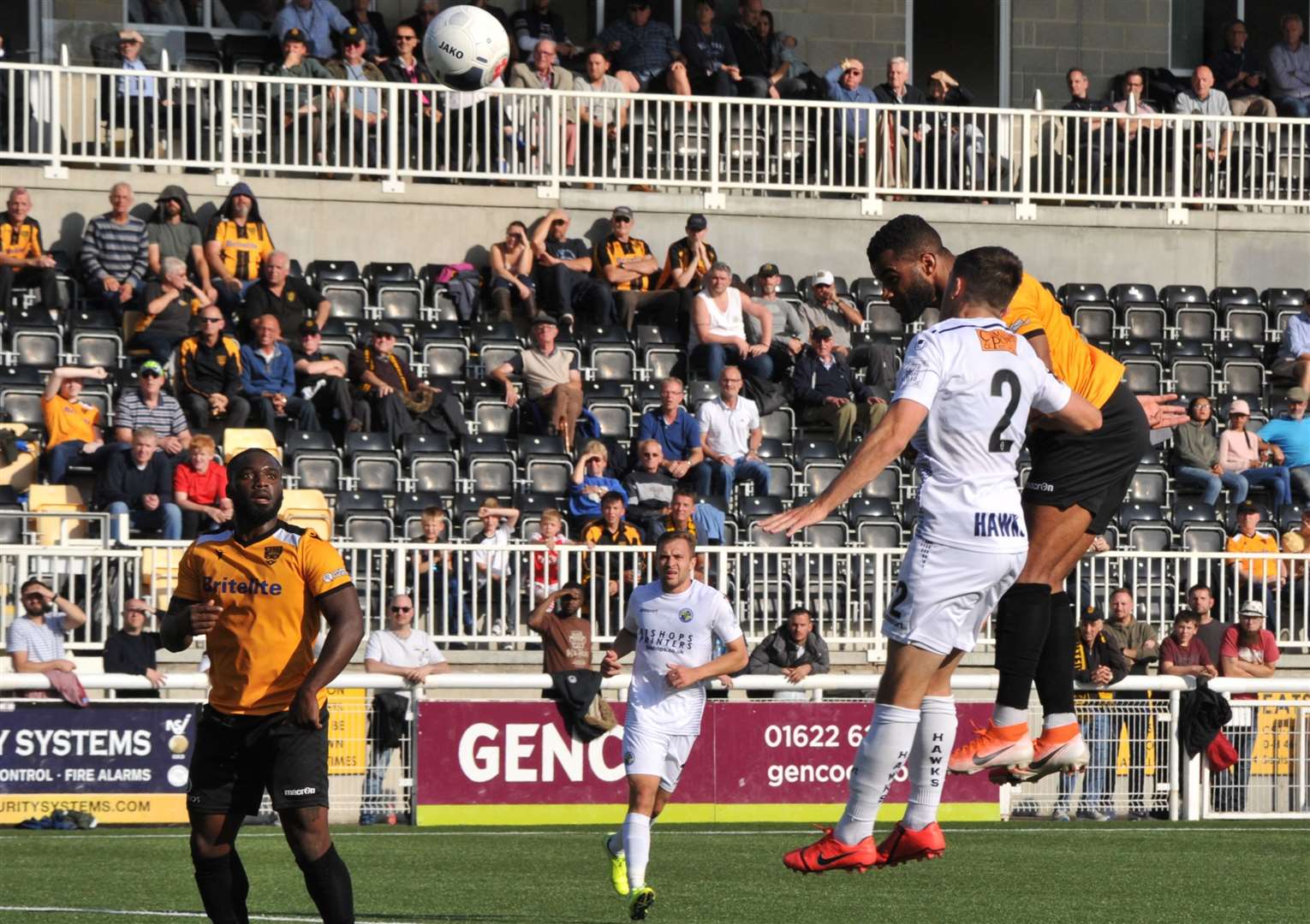 Dan Wishart equalises against Havant with a towering header Picture: Steve Terrell