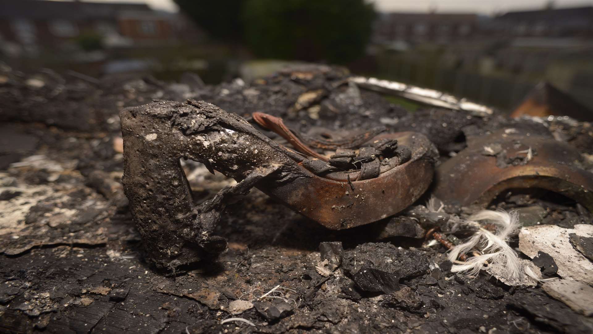 A pile of burnt belongings