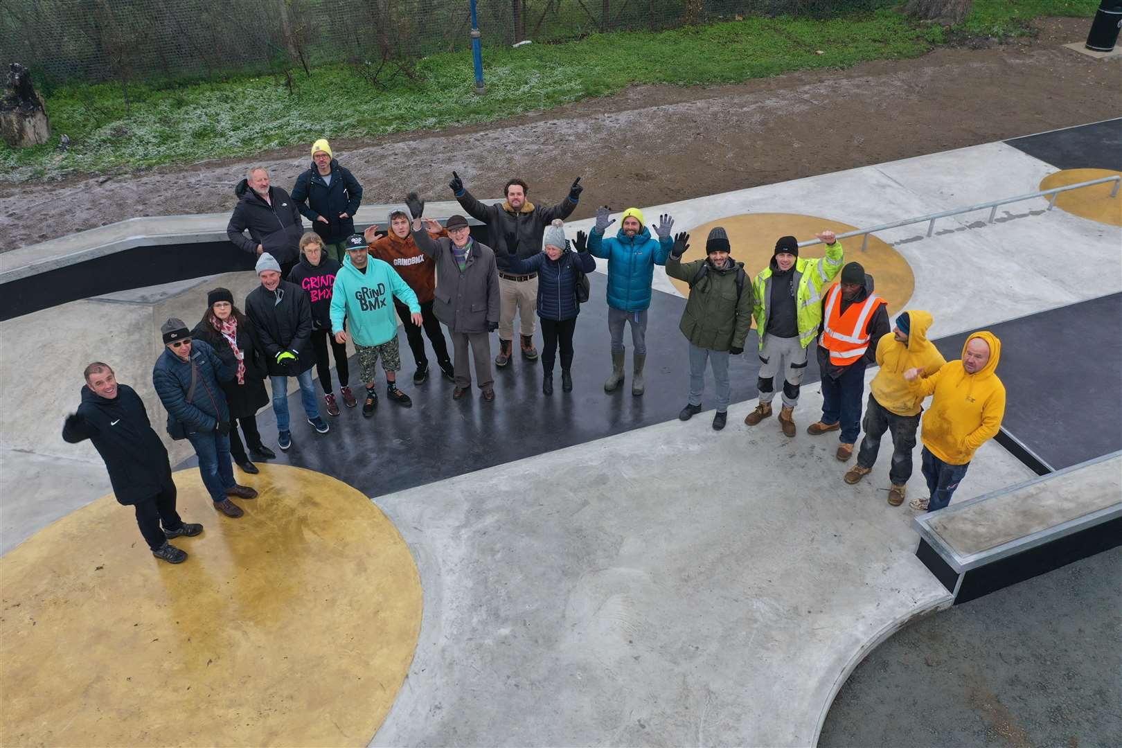 JD O'Brien and others involved in the campaign at the new skate park at St Mary's Recreation Ground. Photo: Maverick Skatepark