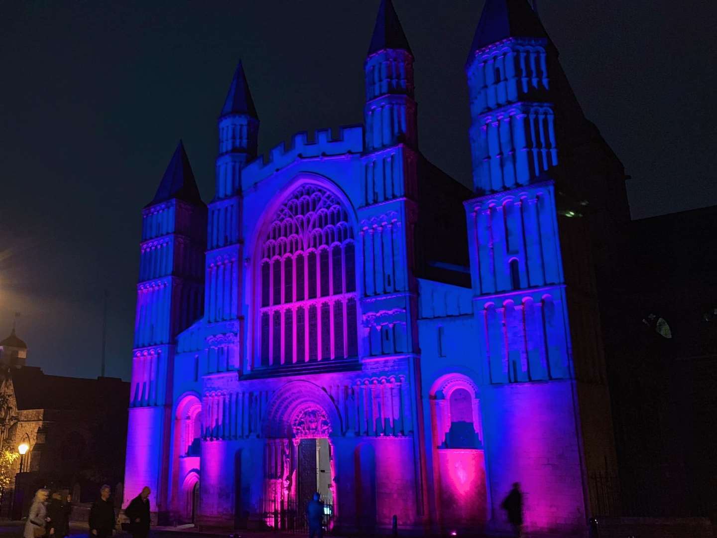 Rochester Cathedral lit up pink and blue for Baby Loss Awareness Week last year.