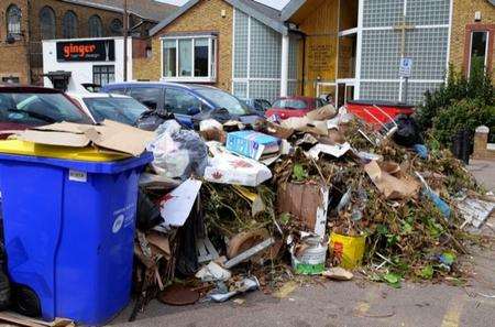 Garden waste and other rubbish top and below left dumped in Hare Street, Sheerness