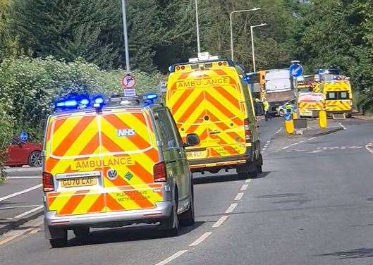 The A28 Sturry Road was blocked in both directions. Picture: Reece Gilmurray
