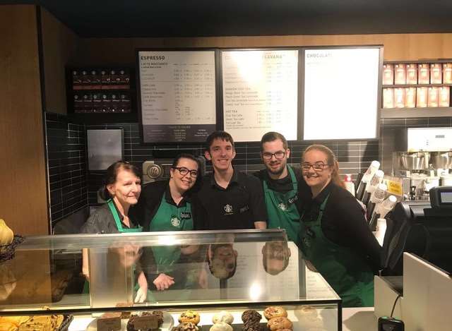 Some of the staff in the newly refurbished Starbucks.