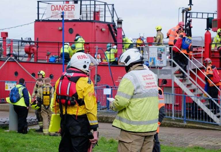 A mass casualty exercise took place in Gravesend Reach today. Picture: RNLI