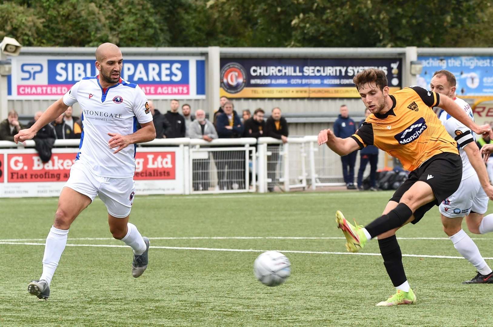 Hady Ghandour goes for goal on his Maidstone debut Picture: Steve Terrell