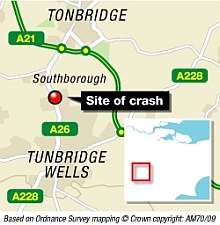 The crash happened on the A26 in Southborough. Graphic: James Norris