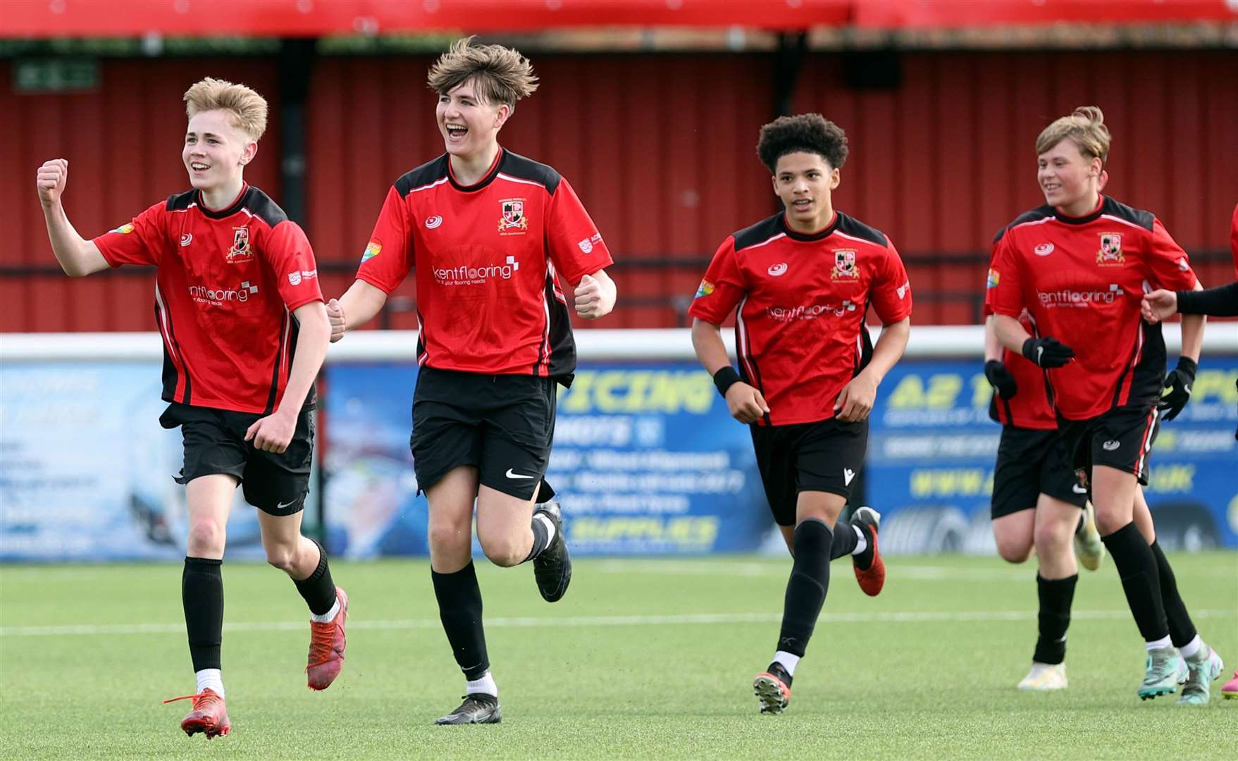 Rochester under-15s celebrate a goal against Ebbsfleet. Picture: PSP Images