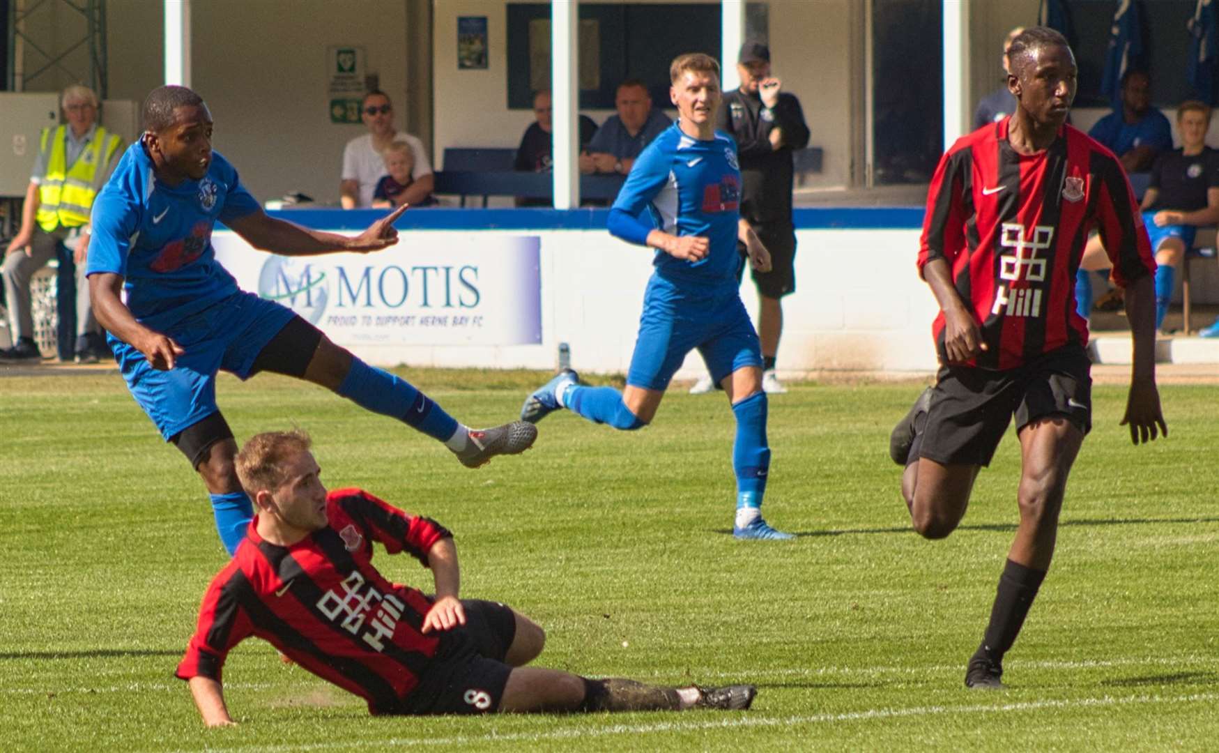 Keiron Campbell scores for Herne Bay against SC Thamesmead. Picture: Keith Davy