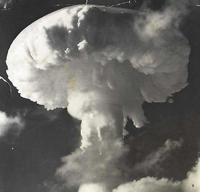 The mushroom cloud from one of the tests at Christmas Island