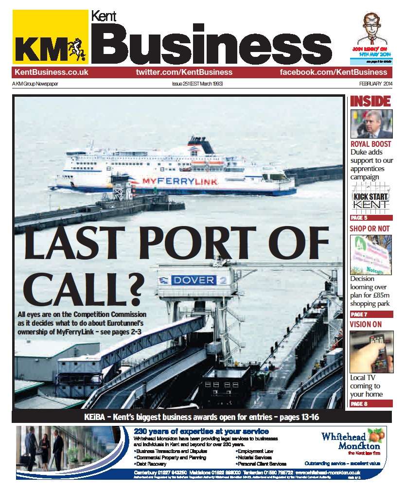 MyFerryLink appears on the cover of the February edition of Kent Business