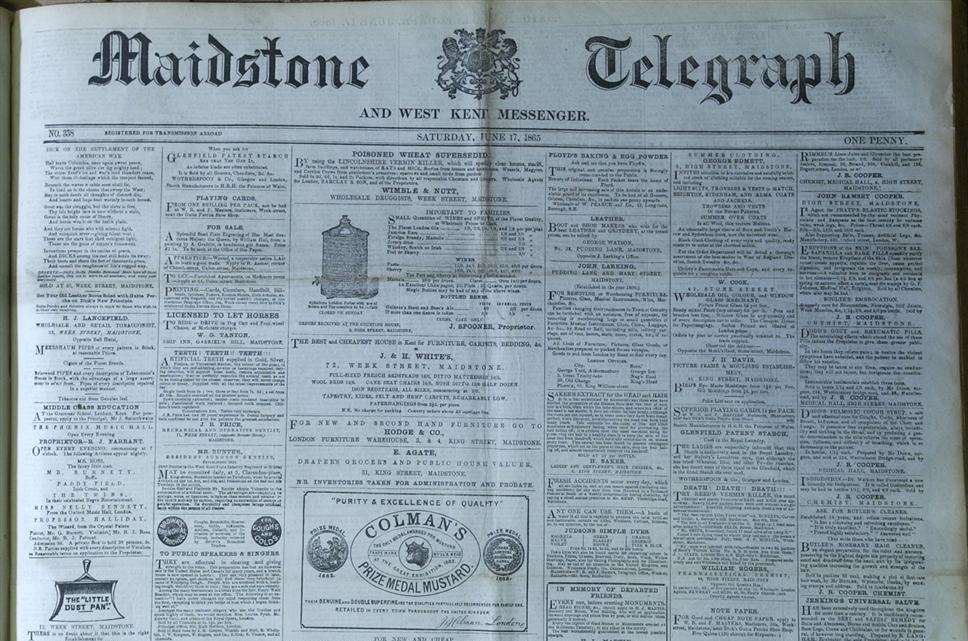 Maidstone Telegraph of June 17 1865 detailing the train crash in Staplehurst on which Charles Dickens was travelling