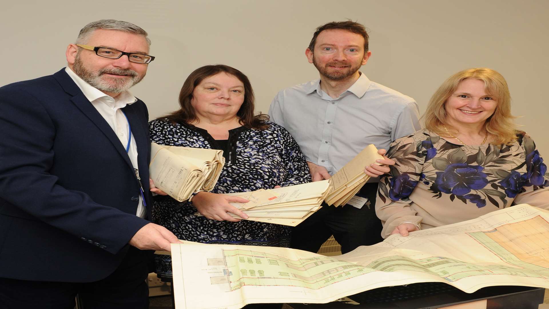 L-R: Andy Houstoun, Sharon Bickerstaff, Steve McKelvey and Kim Collins are digitising the old plans