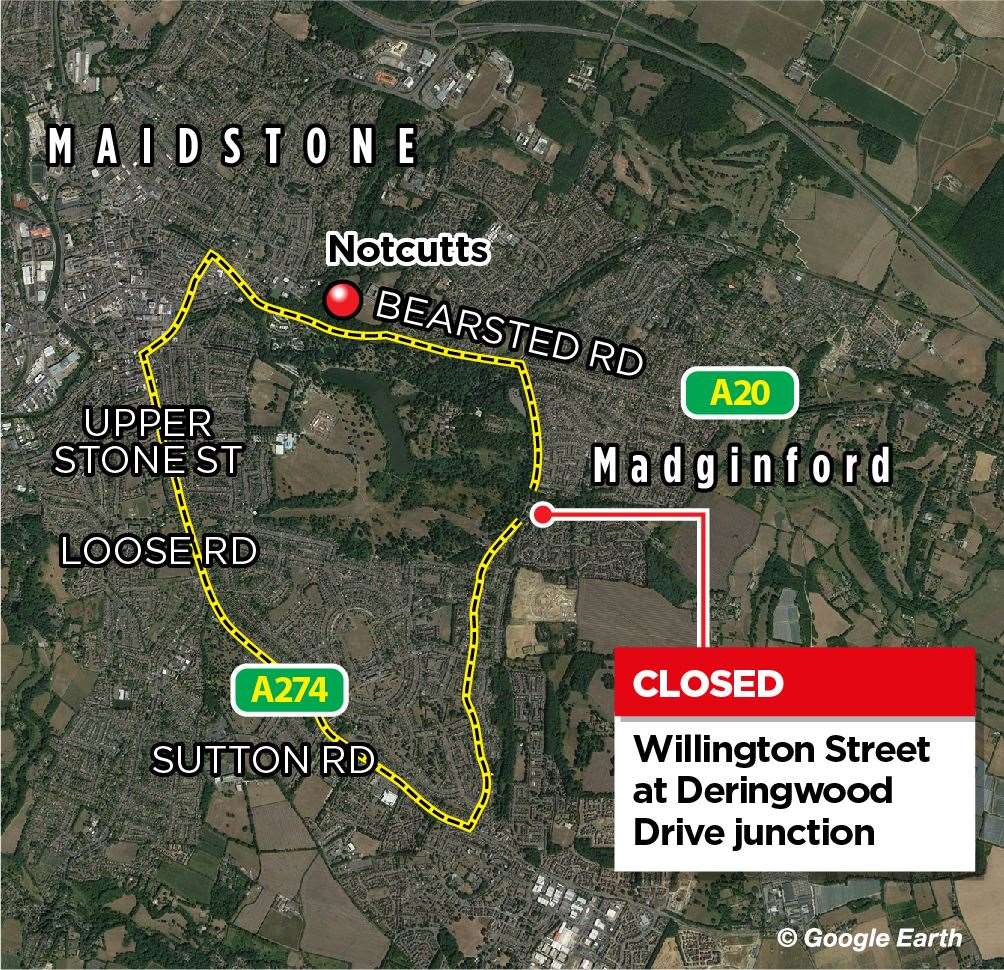 The diversion route around the Willington Street closure