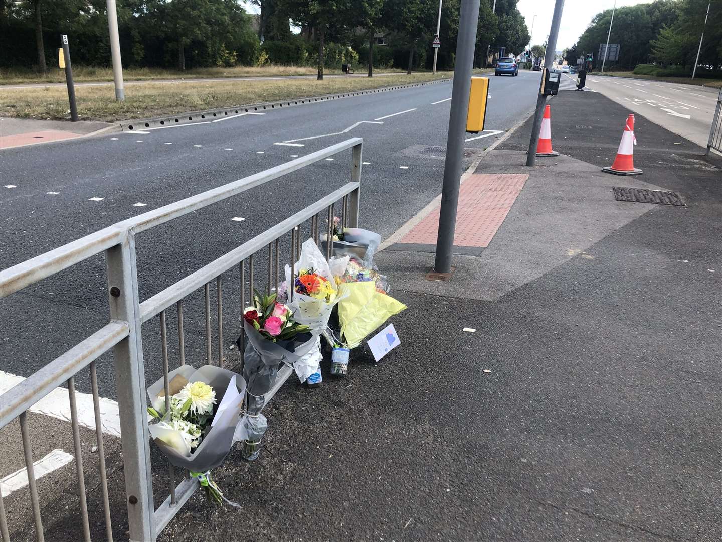 Floral tributes were left for an 'Andy C' near to Bowaters Roundabout, Gillingham