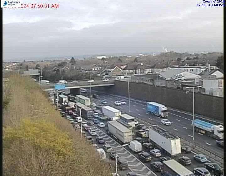 Traffic is building after an accident at J1 of the M25
