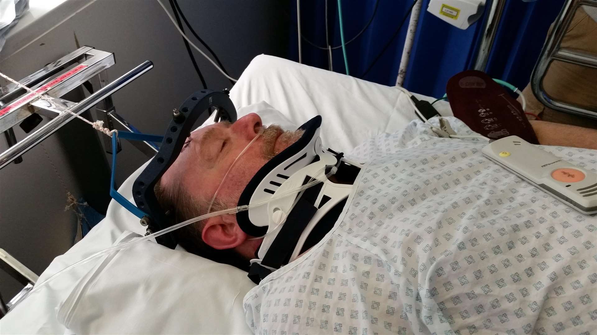 Doug Caddell in hospital following the level crossing accident