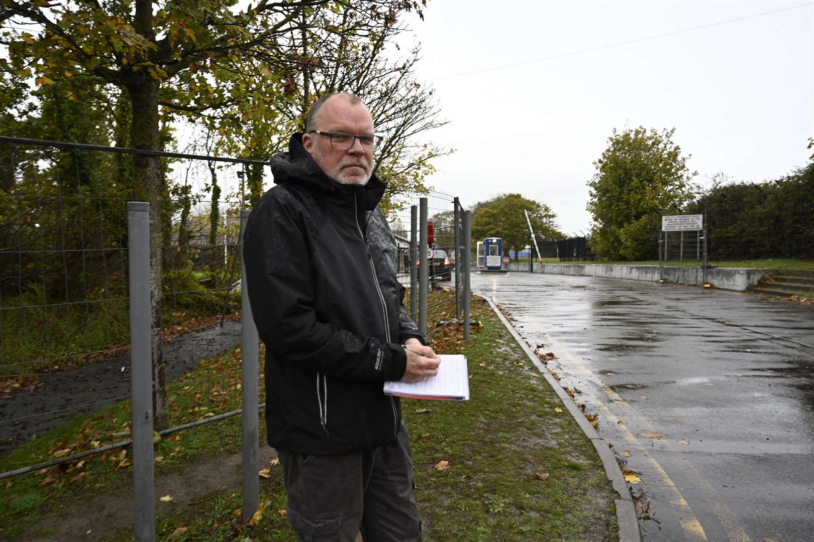 Reporter Chris Britcher outside the Manston immigration processing centre. Picture: Barry Goodwin