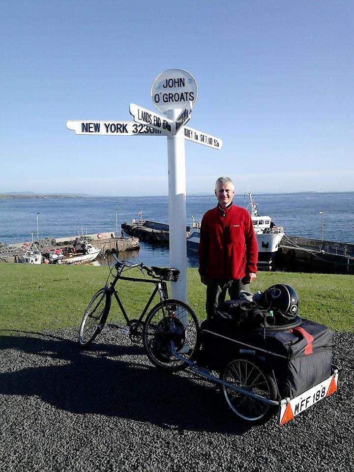 Richard Steven at the end of his first challenge - John o’Groats