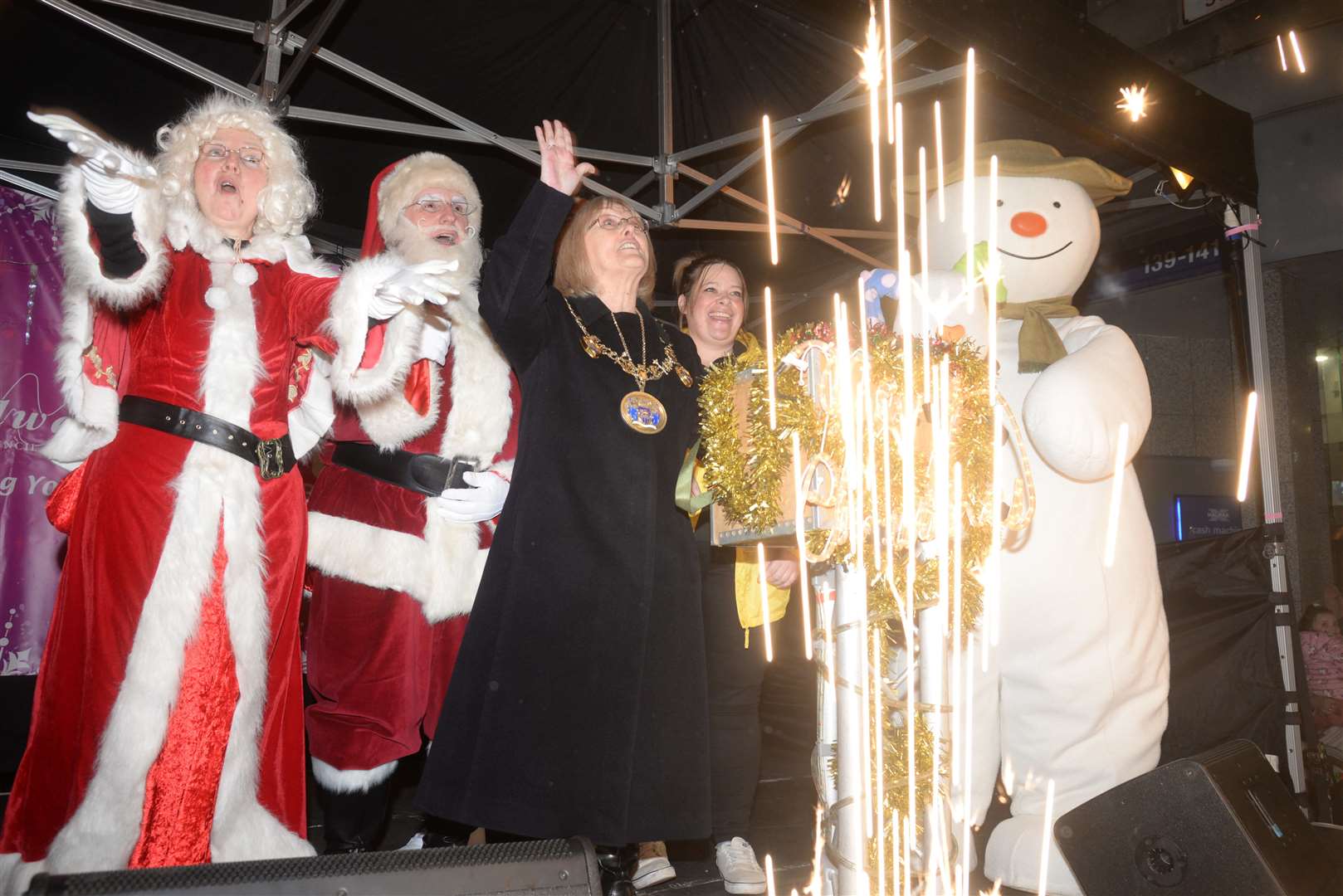 Mayor of Medway Cllr Jan Aldous and the team turn on the power at the Chatham Christmas lights switch-on. Picture: Chris Davey