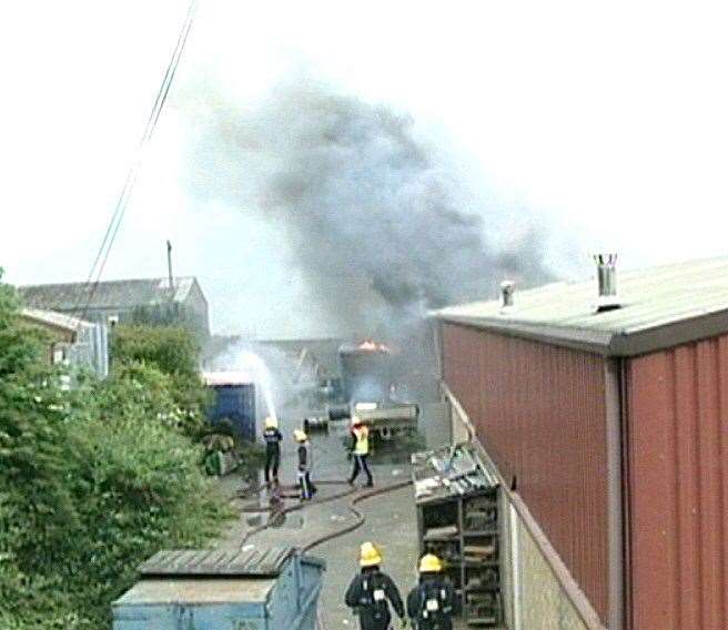 Firefighters at the scene of the blaze in 2002. Picture: Kent Fire and Rescue