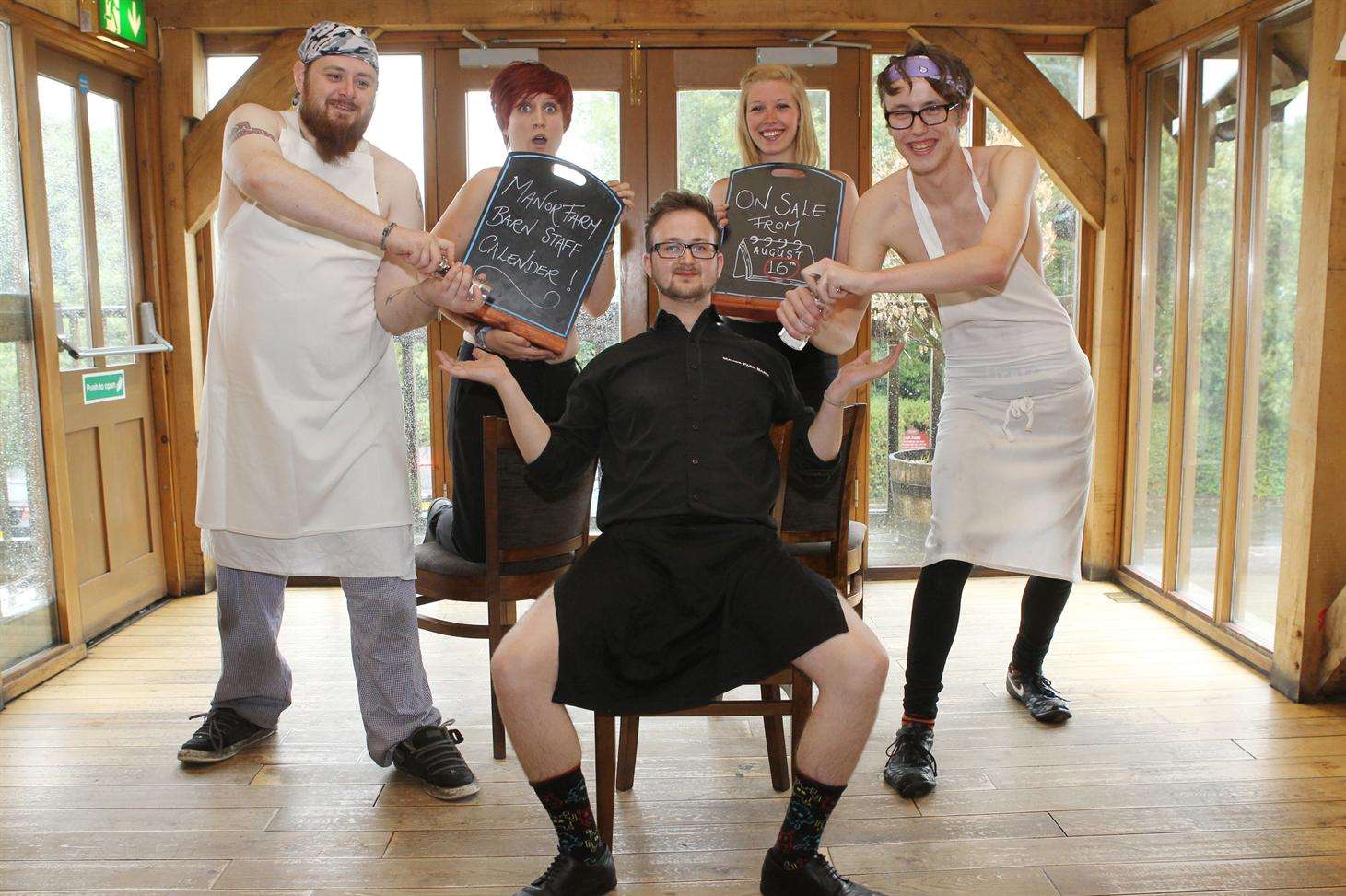 Staff at the Manor Farm Barn Pub with their version of the naked chef