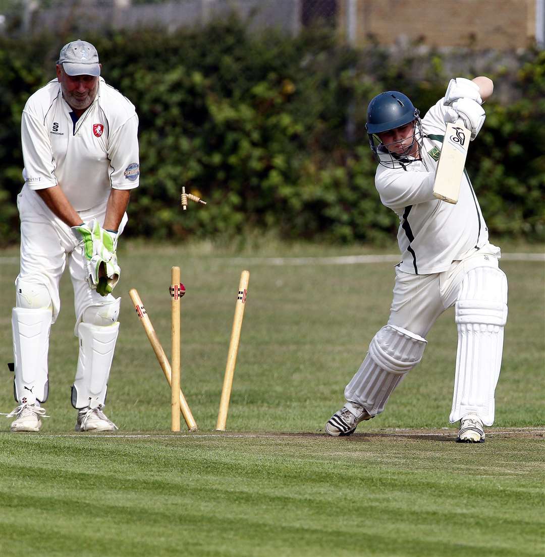 Dan Levey of Sandwich takes a wicket during a match against Sherwood in the Kent Regional Cricket League Picture: Sean Aidan