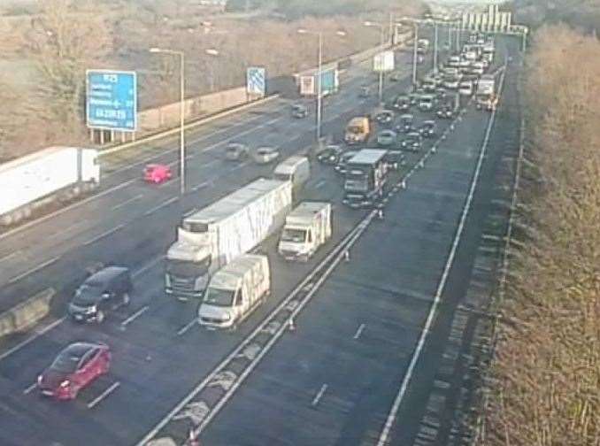 Drivers are facing delays after a crash on the M20 this morning. Picture: KCC Highways