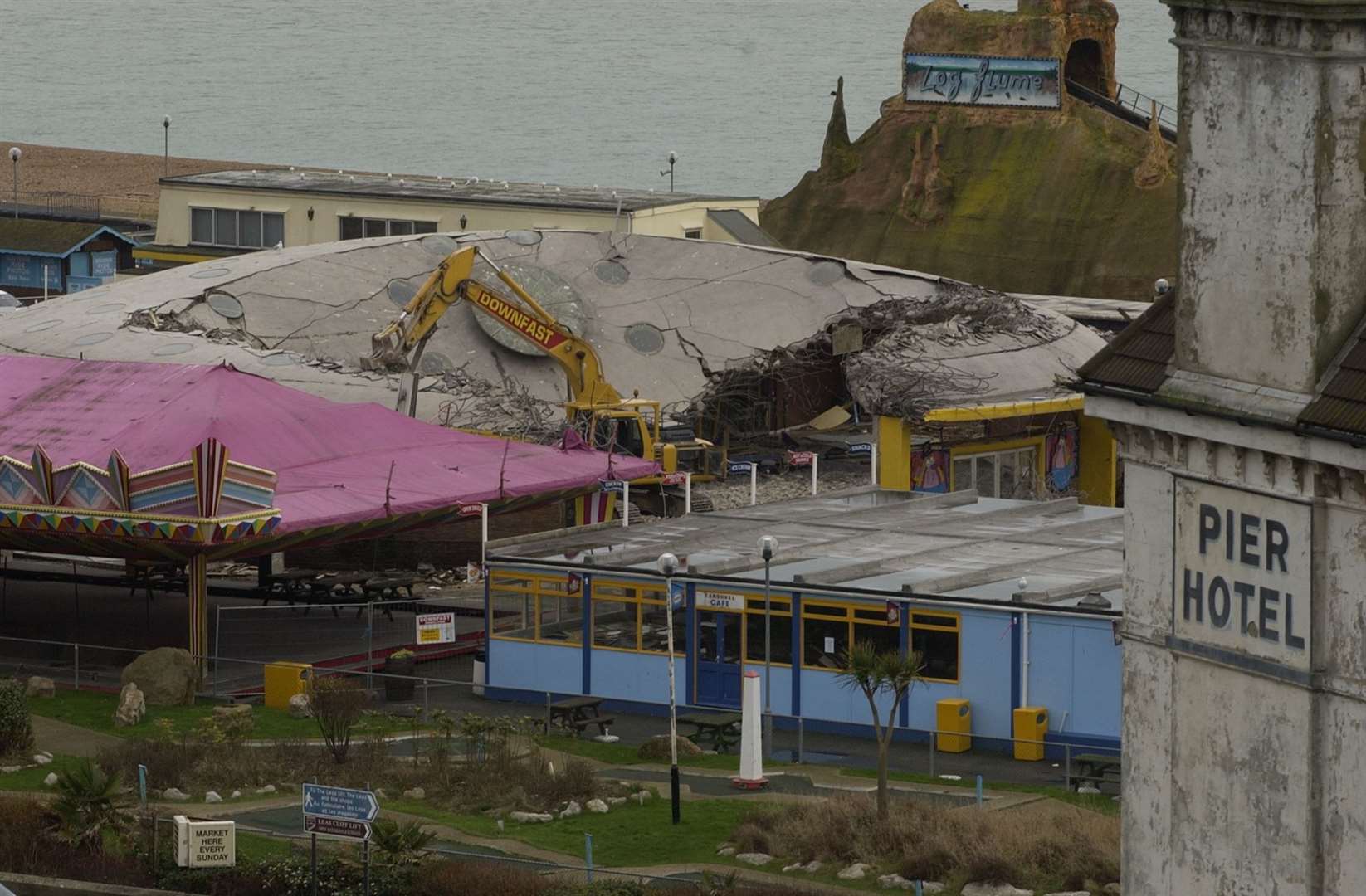 Cranes start to demolish the Rotunda. Picture: Dave Downey