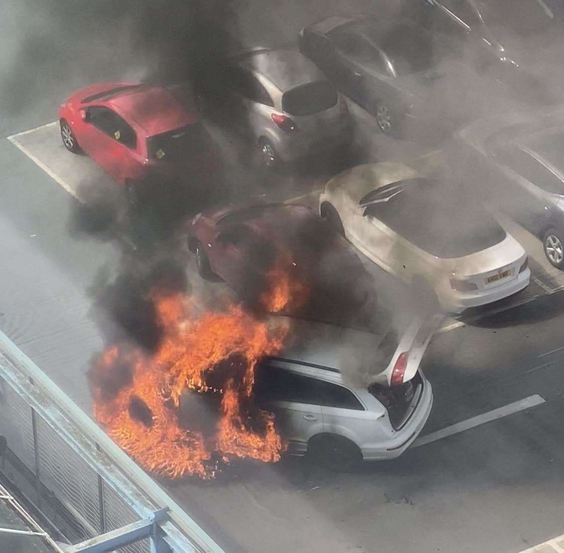 Car fire at The Mall, Maidstone. Pic Abi Wilding