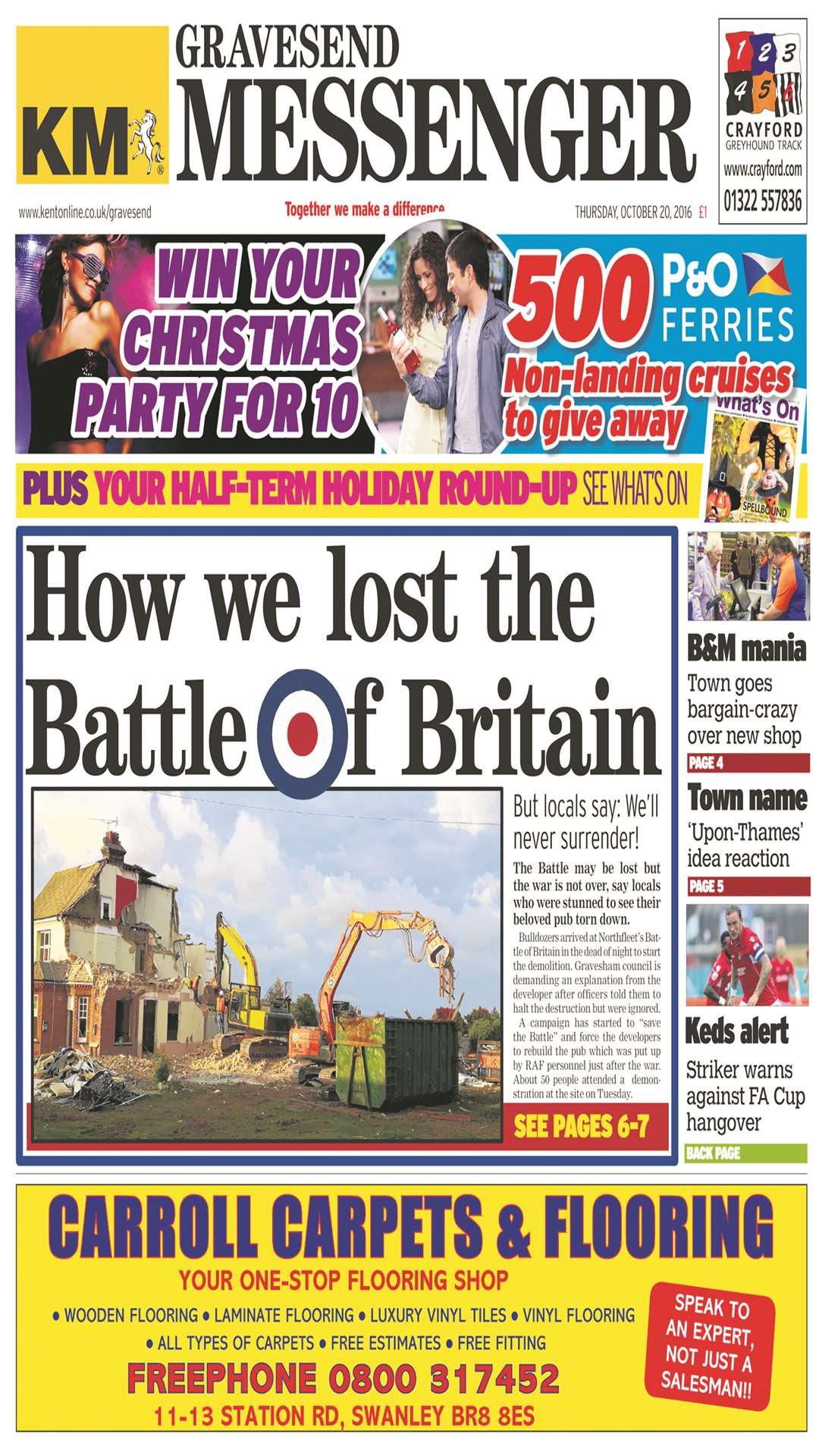 Gravesend Messenger front page on the week the Battle was demolished