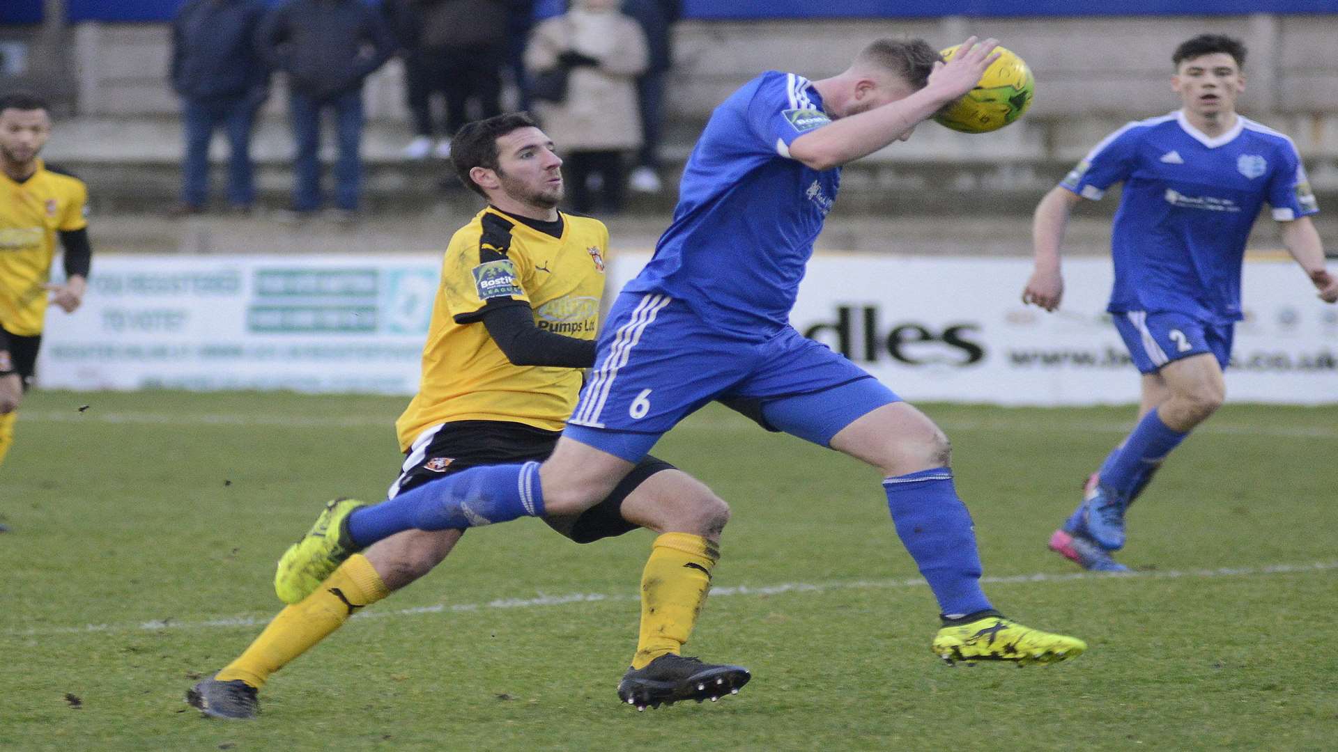Ian Draycott challenges for the ball against Brightlingsea Picture: Paul Amos