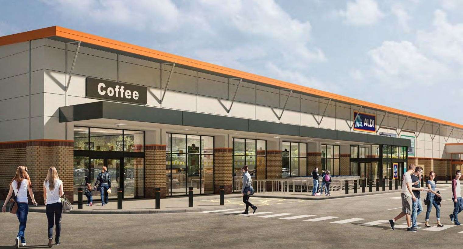 A CGI showing where the coffee shop and Aldi will take up residence