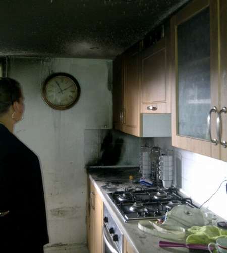 Fire damage in the kitchen